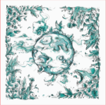 روسری ابریشم طبیعی طرح شور خاک- رنگ صورتی، با جزییات اساطیری و دوردوزی دست