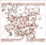 روسری ابریشم طبیعی طرح روح نور- رنگ کالباسی، نماد پیروزی روشنایی و تولد دوباره جهان با دوردوزی دست